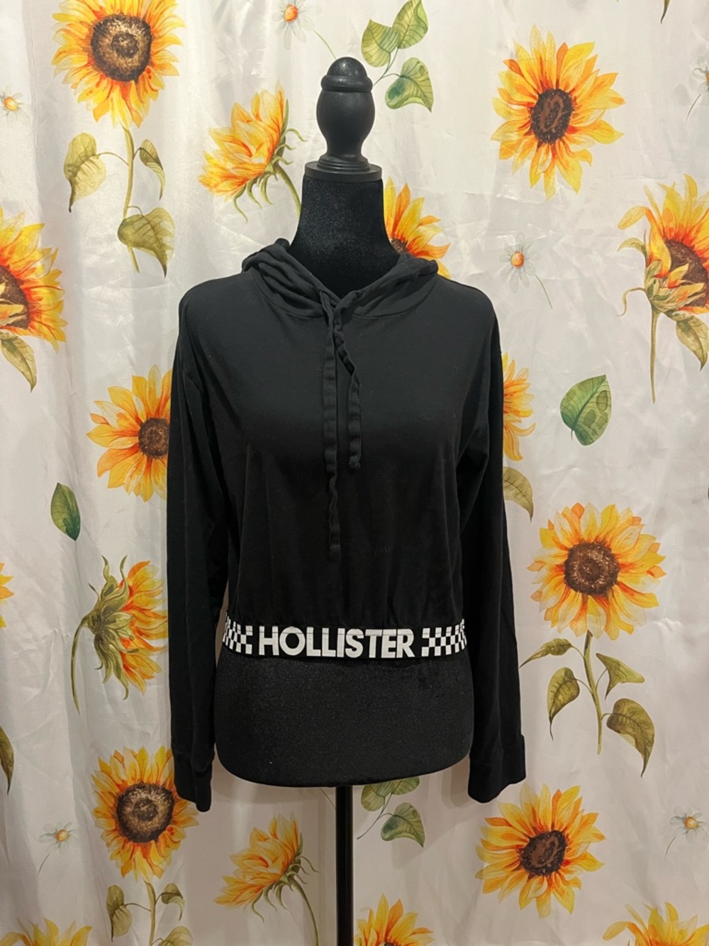 Hollister Black Cropped Hoodie with Logo Band